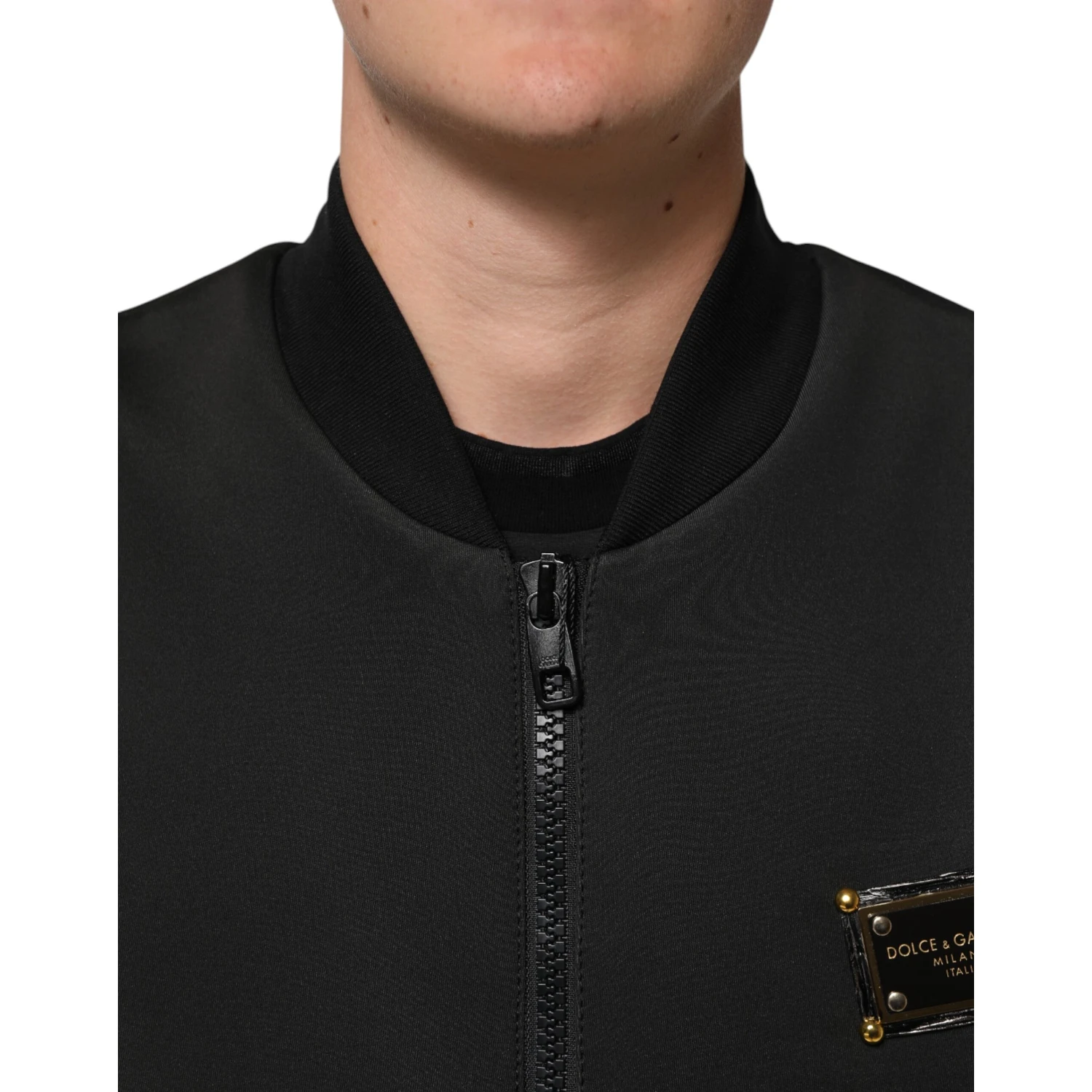 Black Polyester Logo Plaque Bomber Jacket