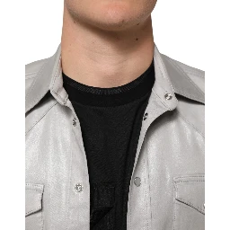Metallic Gray Cotton Button Down Men Shirt