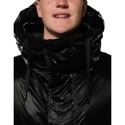 Black Logo Full Zip Hooded Quilted Jacket
