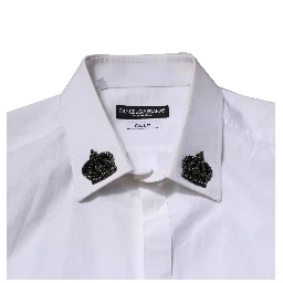White Cotton Crown Collar GOLD Formal Shirt