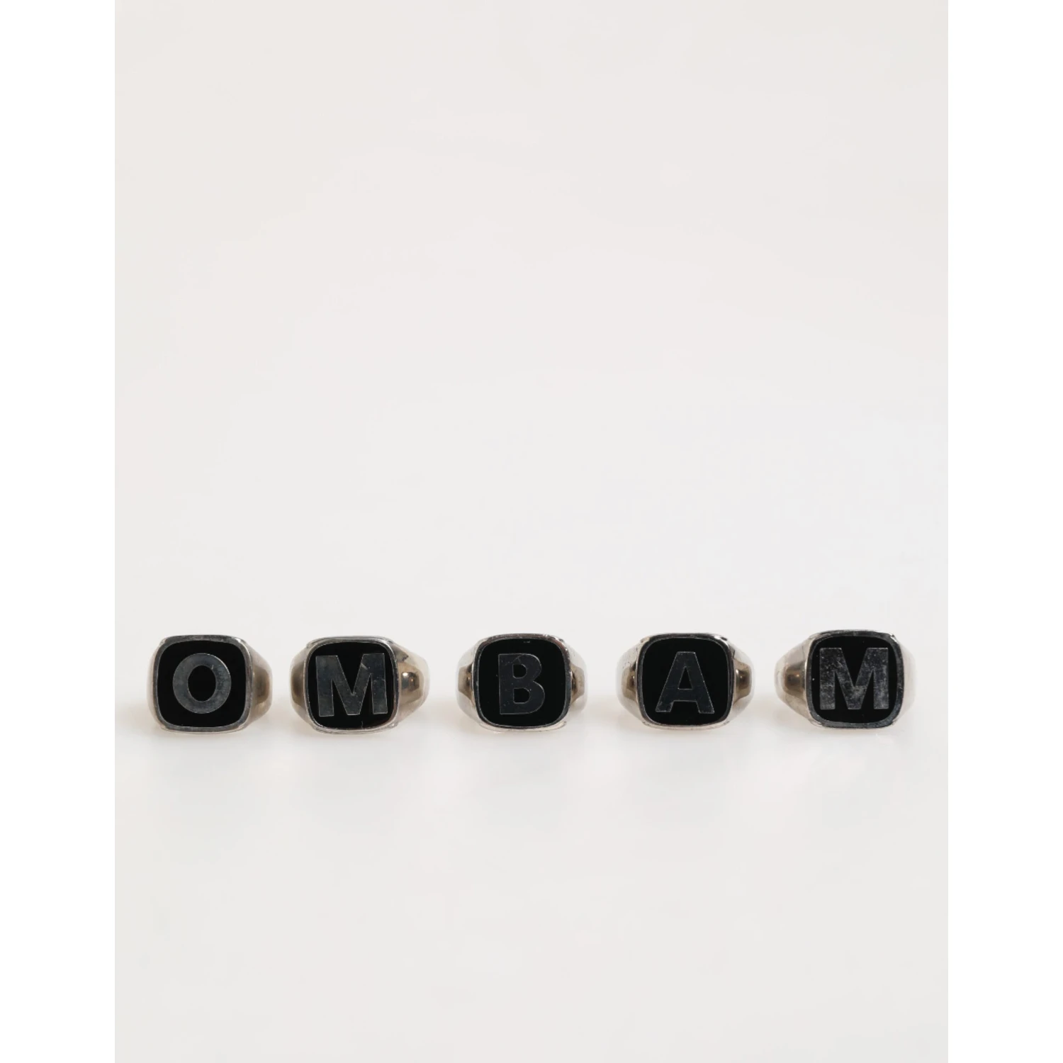 Silver Tone Brass Lettering Set 5 Pieces Adjustable Ring