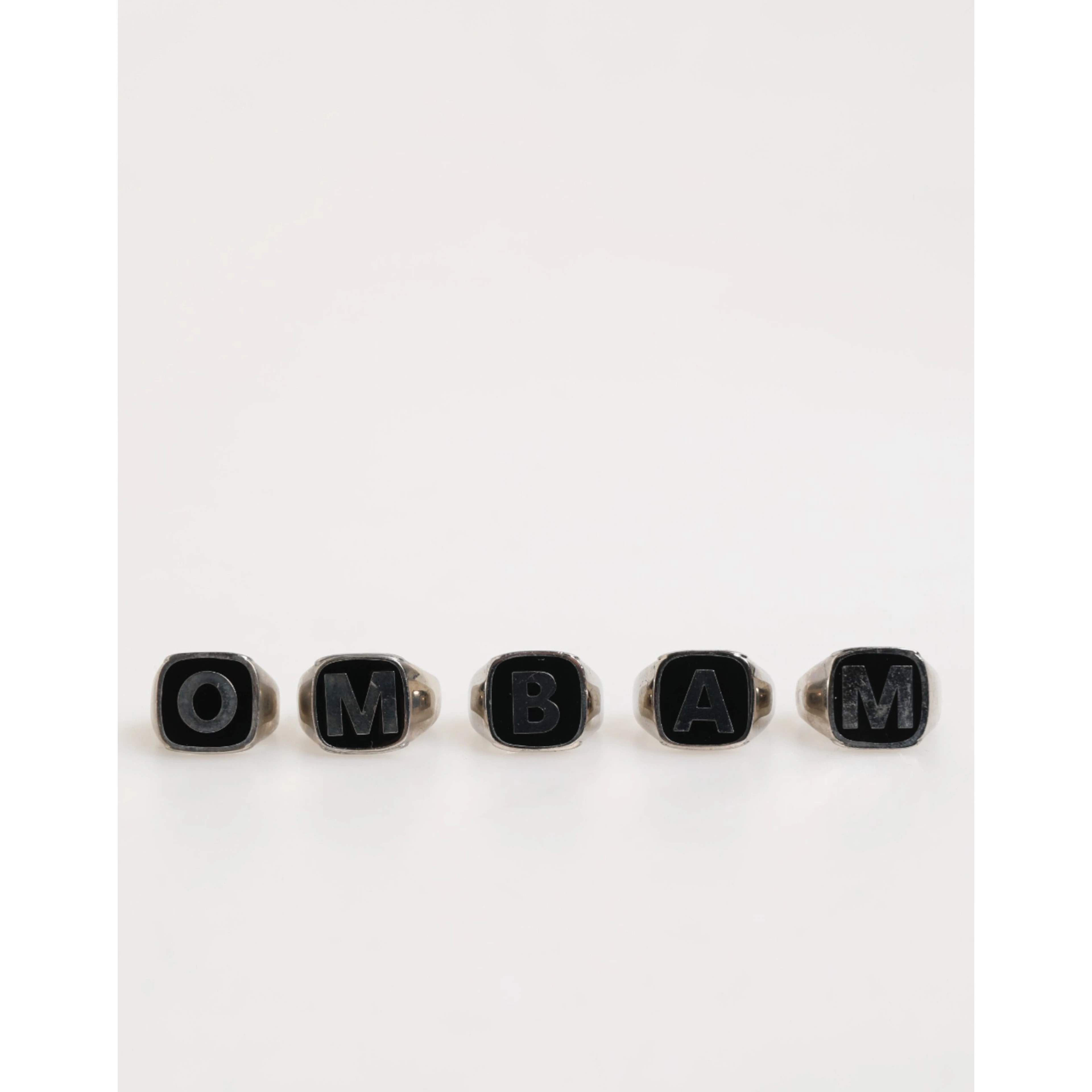 Silver Tone Brass Lettering Set 5 Pieces Adjustable Ring
