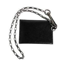 Black Cavallo Leather Wallet Chain Snap Bifold Card Holder