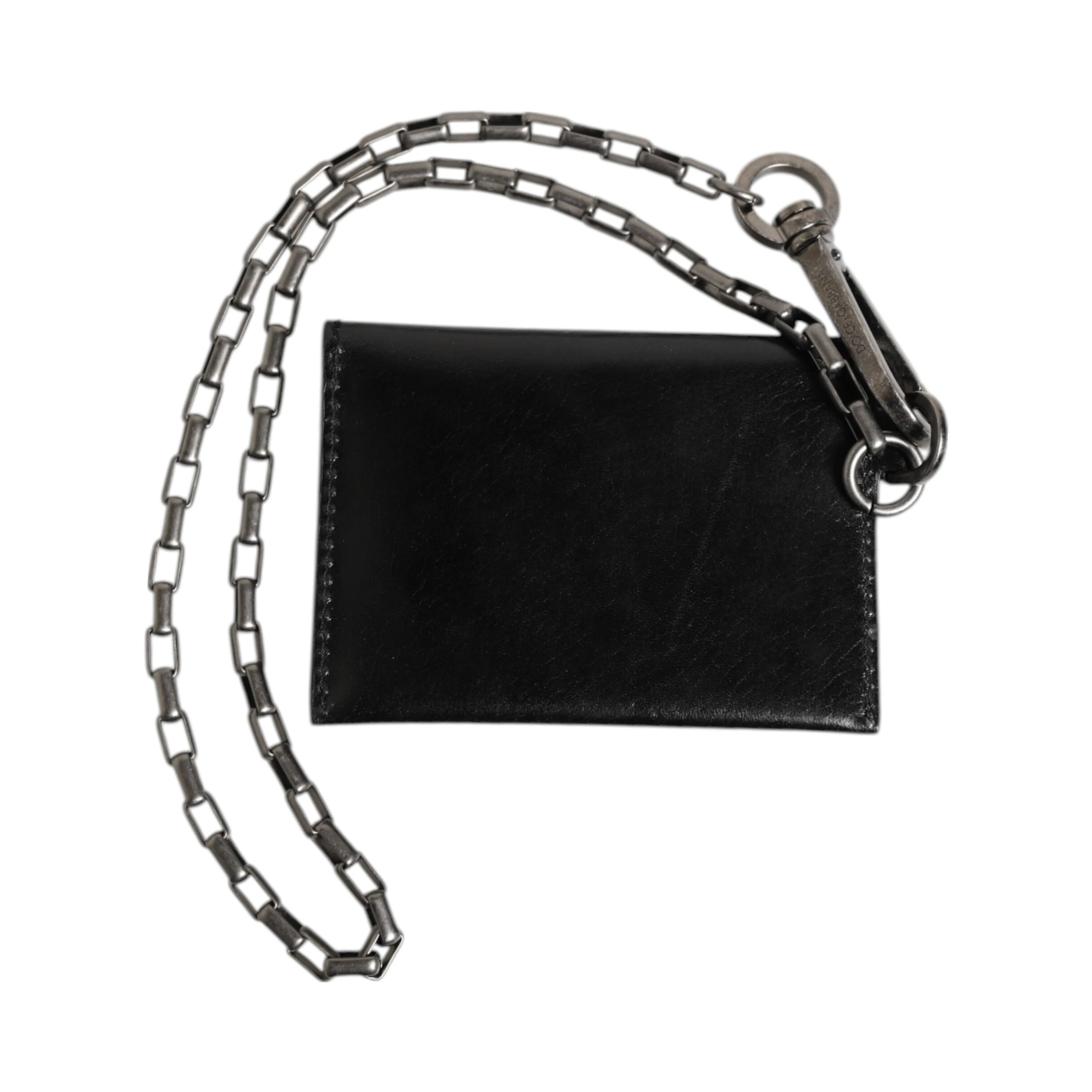 Black Cavallo Leather Wallet Chain Snap Bifold Card Holder