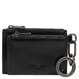 Black Leather Zipped Card Holder Coin Purse Keyring Wallet