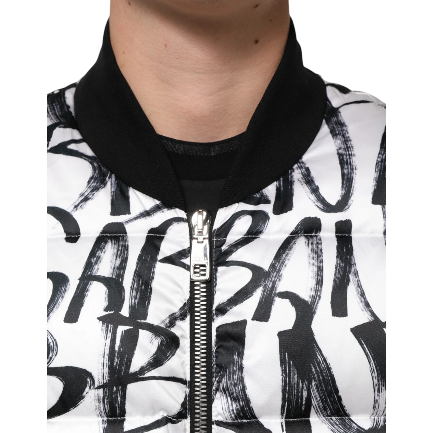 White Black Graffiti Logo Puffer Bomber Jacket