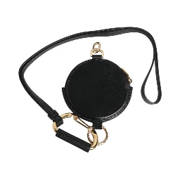 Black Round Leather DG Logo Coin Purse Lanyard Wallet