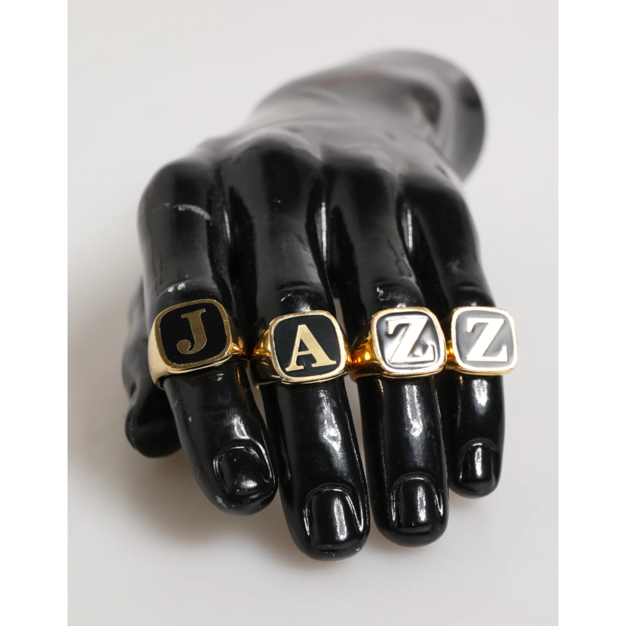 Gold Tone Brass JAZZ Letter Set 4 Pieces Adjustable Ring