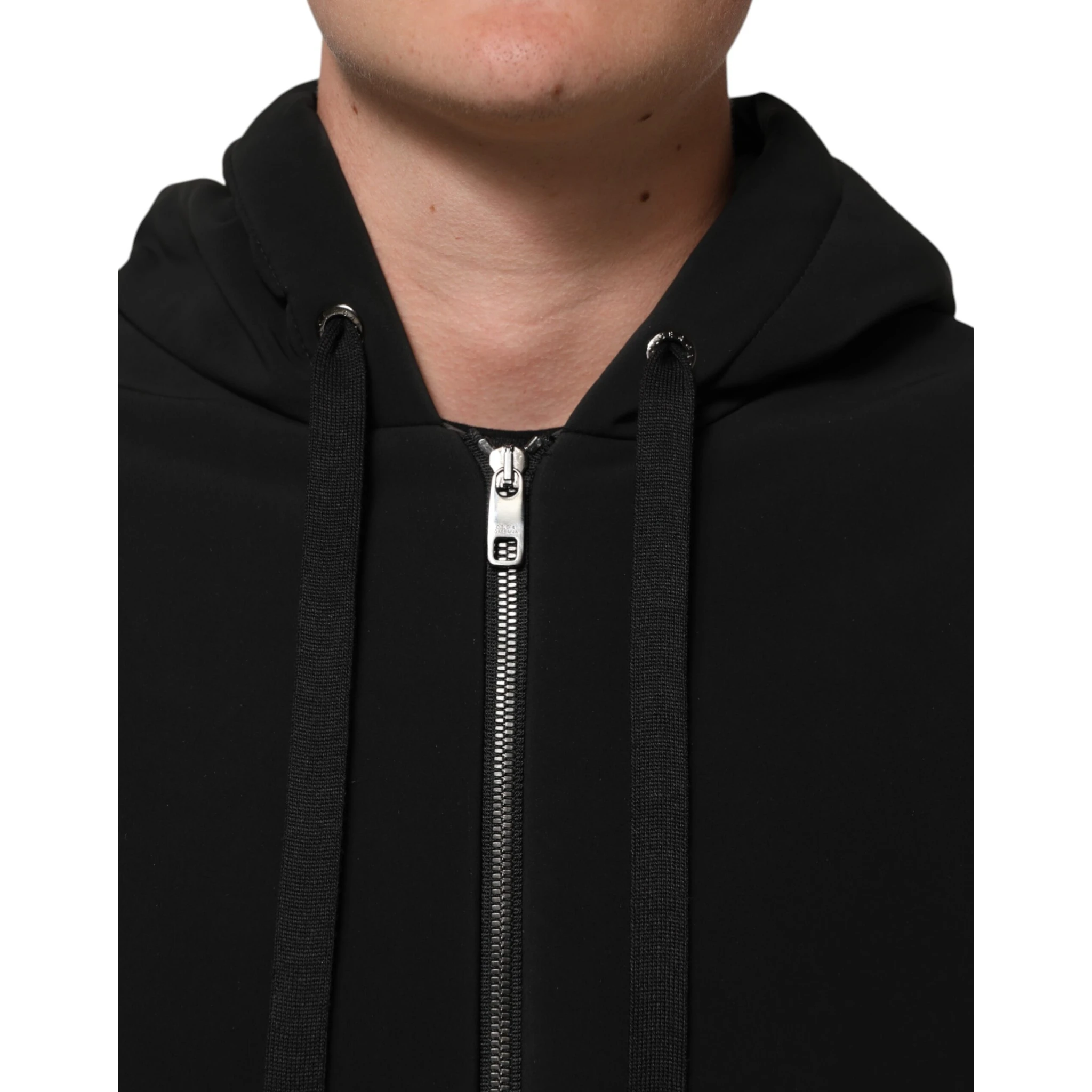 Black Cotton Quilted Studded Sleeve Hoodie Jacket