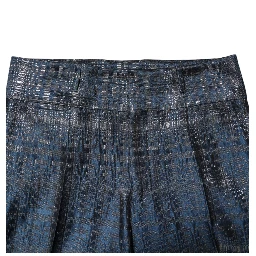 Blue Silver Shiny Silk Skinny Men Trouser Pants
