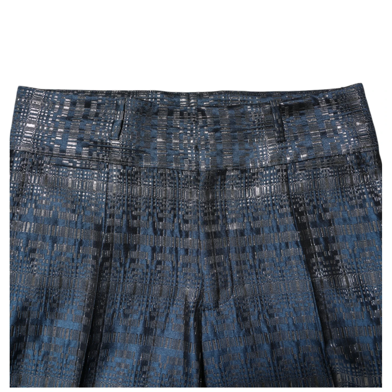 Blue Silver Shiny Silk Skinny Men Trouser Pants