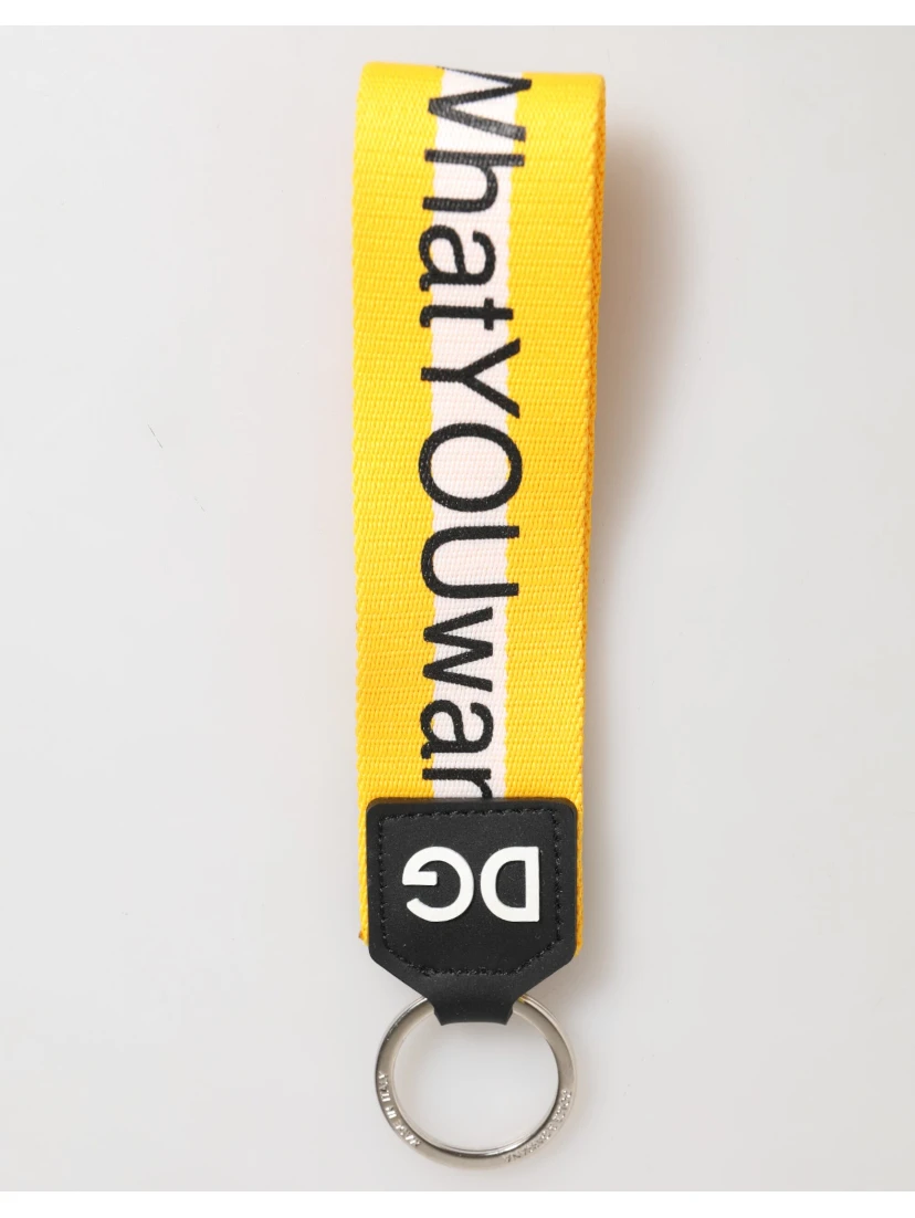 Yellow Logo Polyester Silver Brass Holder Keychain Keyring