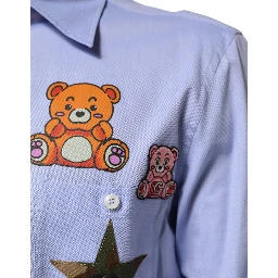 Light Blue Cotton Teddy Bear Long Sleeve Shirt
