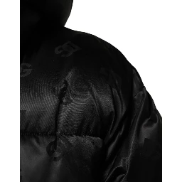 Black Monogram Logo Puffer Nylon Hooded Jacket