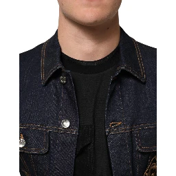 Indigo Blue Denim Slim Fit Logo Patch Jacket