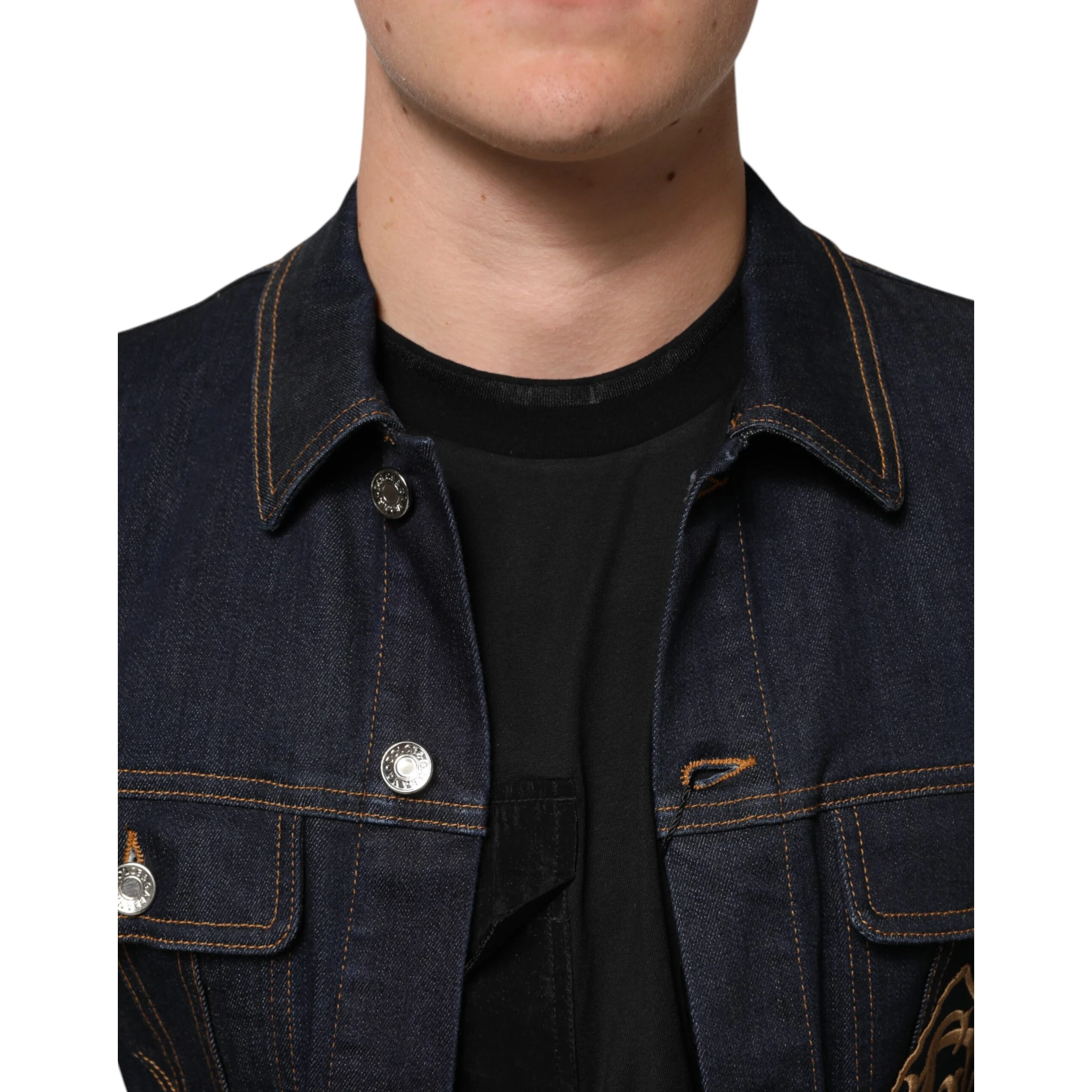 Indigo Blue Denim Slim Fit Logo Patch Jacket