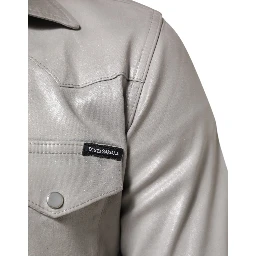 Metallic Gray Cotton Button Down Men Shirt