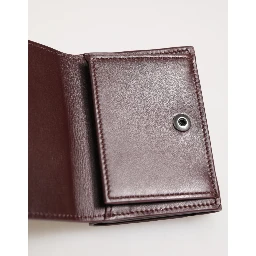Leather Embossed Logo Trifold Men Card Holder Dark Brown