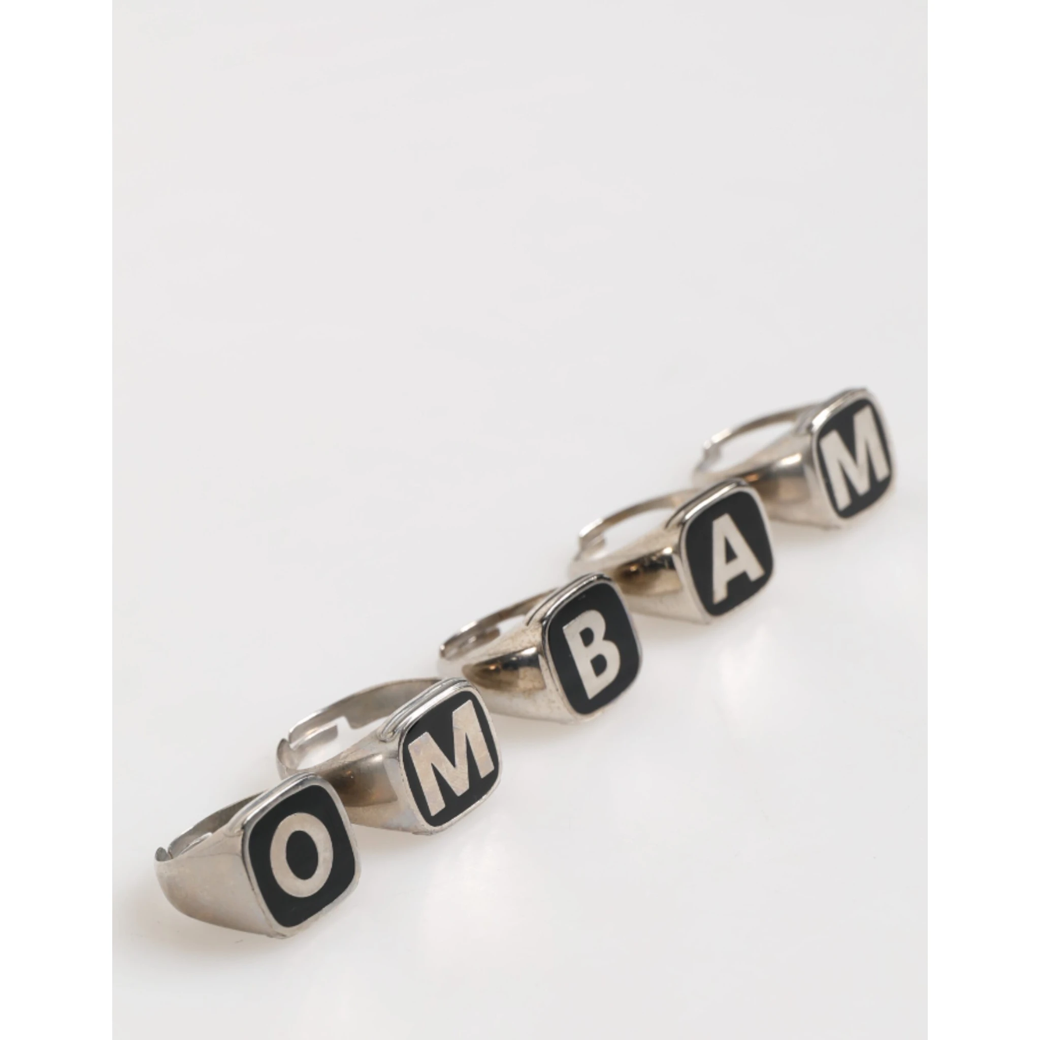 Silver Tone Brass Lettering Set 5 Pieces Adjustable Ring