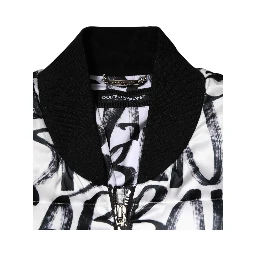 White Black Graffiti Logo Puffer Bomber Jacket