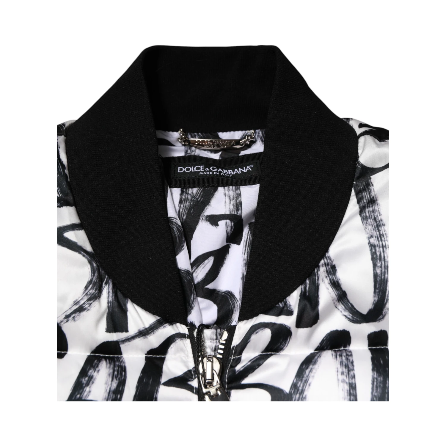 White Black Graffiti Logo Puffer Bomber Jacket