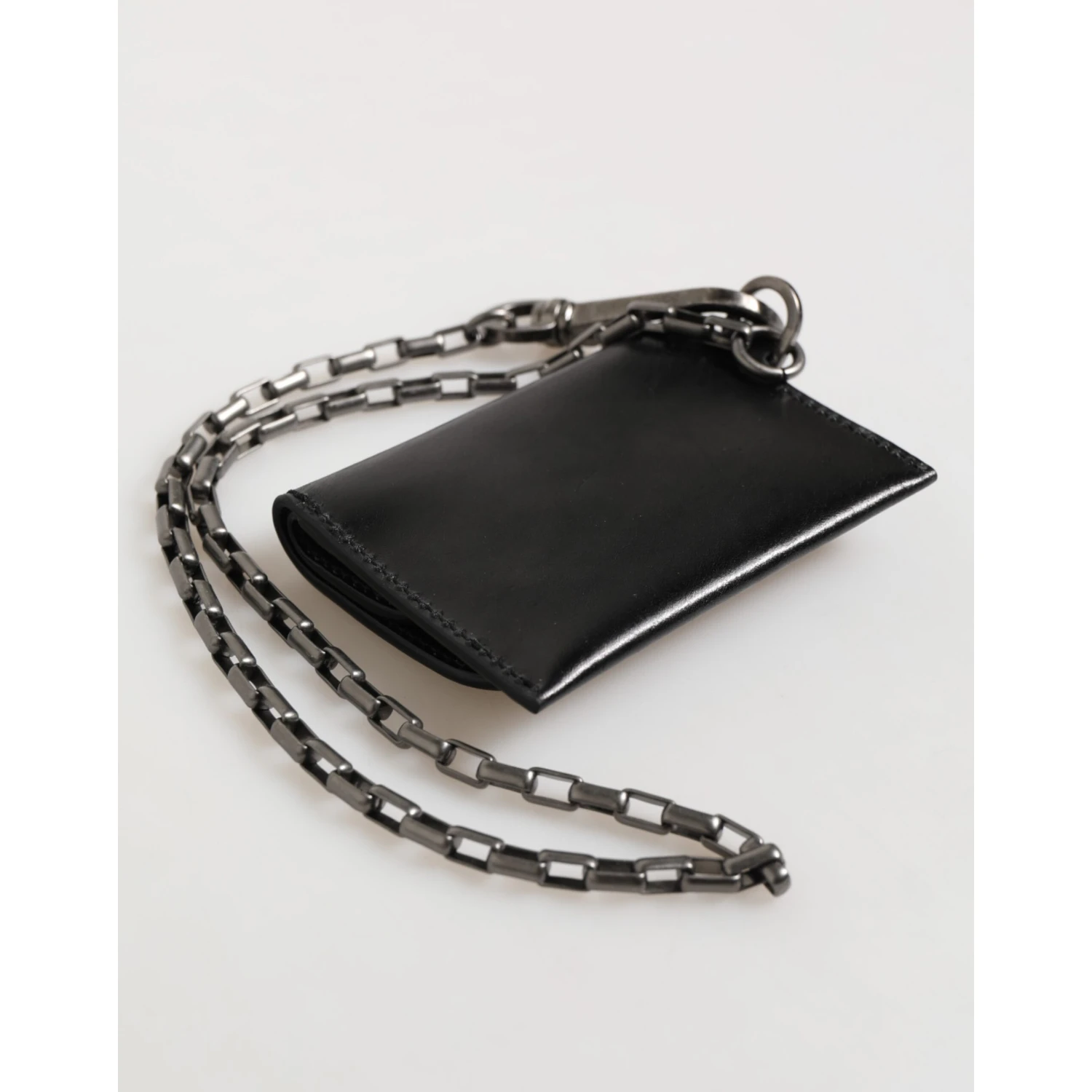 Black Cavallo Leather Wallet Chain Snap Bifold Card Holder