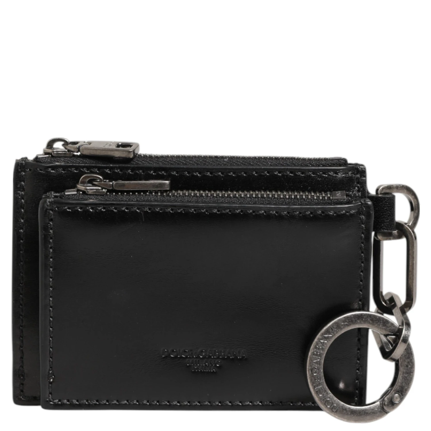 Black Leather Zipped Card Holder Coin Purse Keyring Wallet