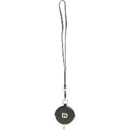 Black Round Leather DG Logo Coin Purse Lanyard Wallet