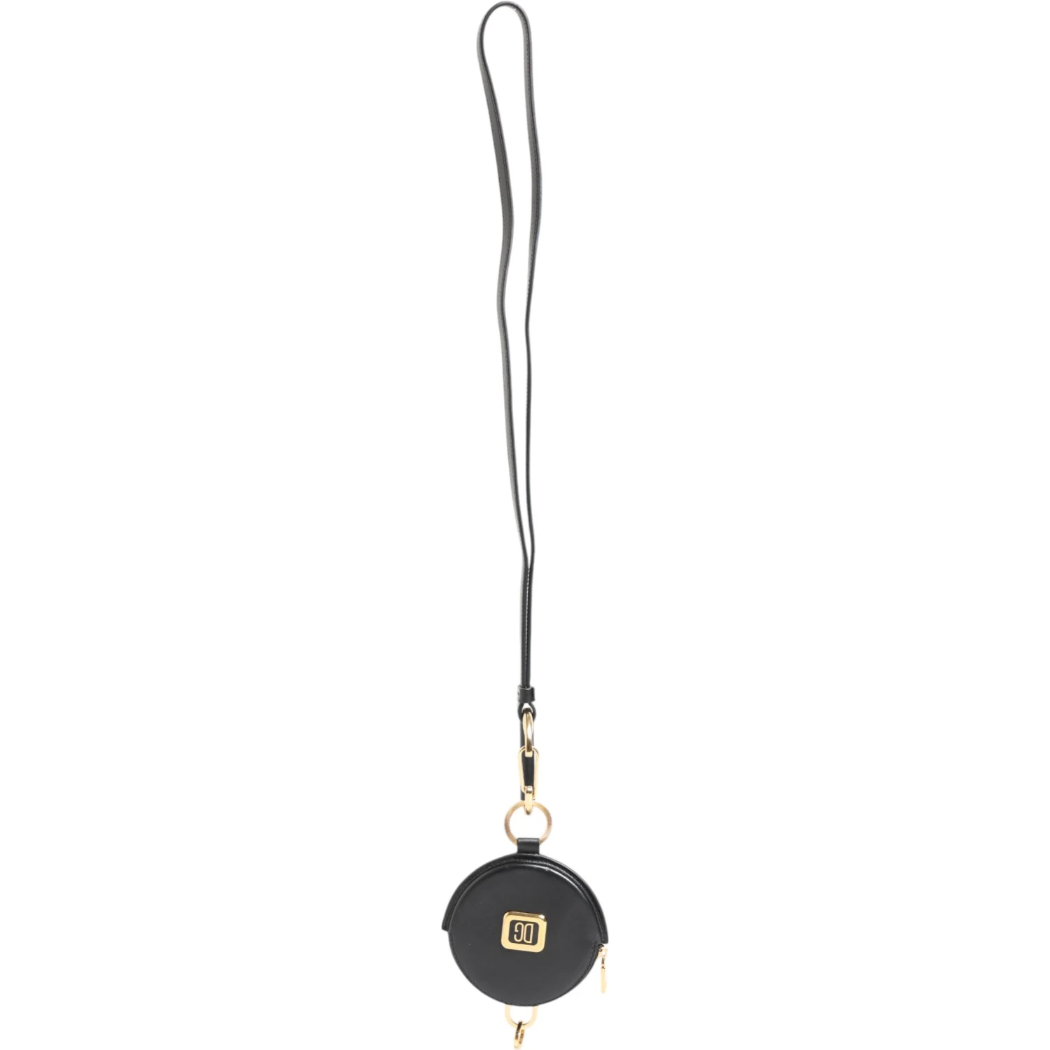Black Round Leather DG Logo Coin Purse Lanyard Wallet