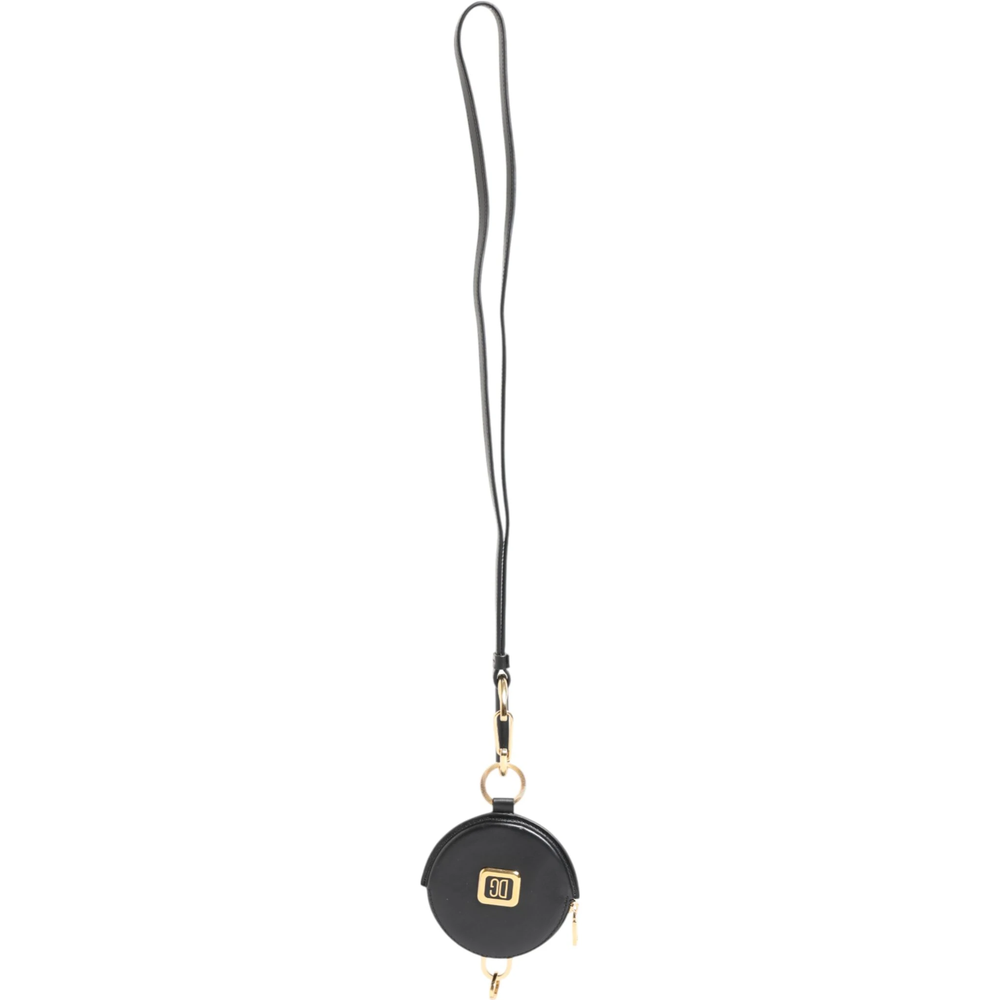 Black Round Leather DG Logo Coin Purse Lanyard Wallet