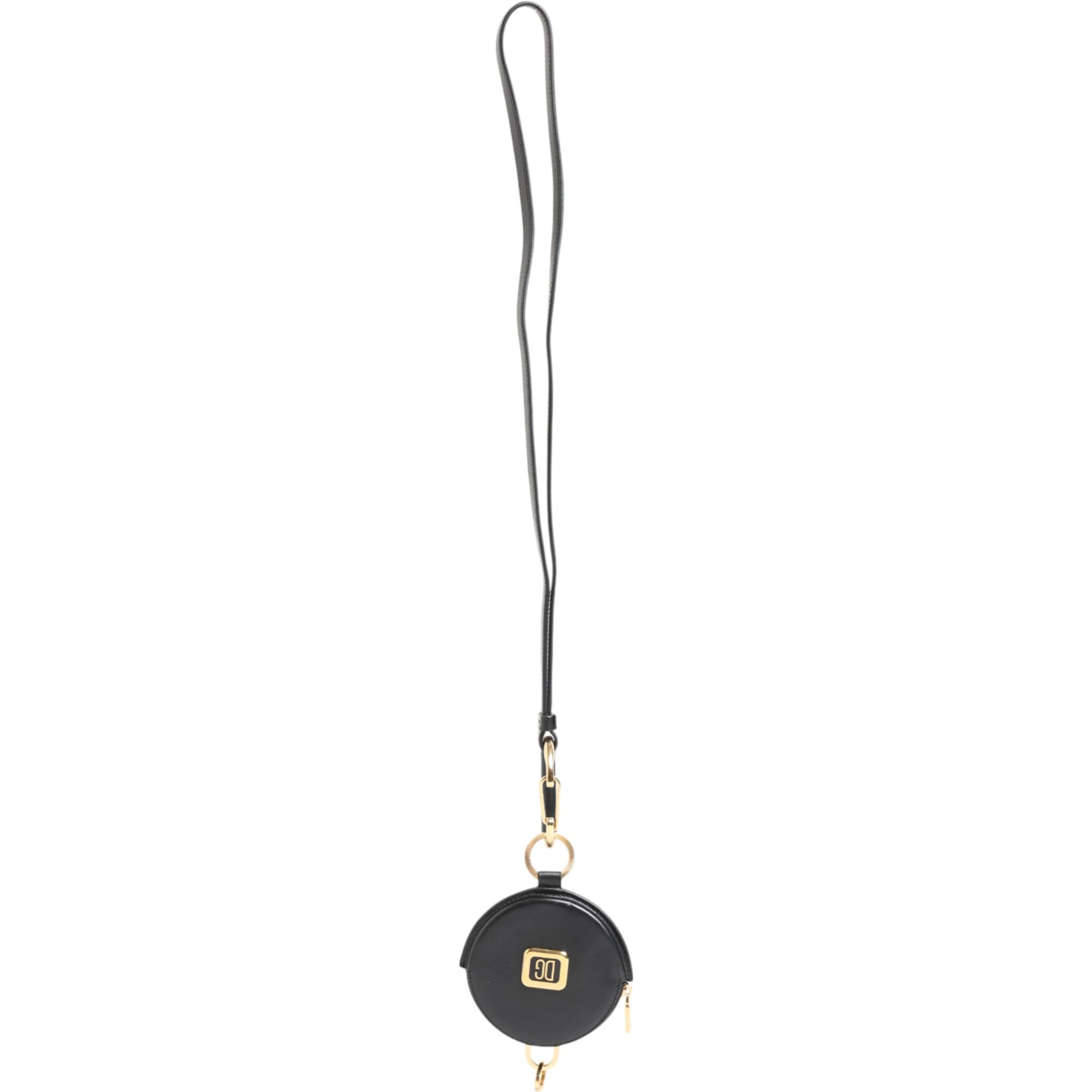 Black Round Leather DG Logo Coin Purse Lanyard Wallet