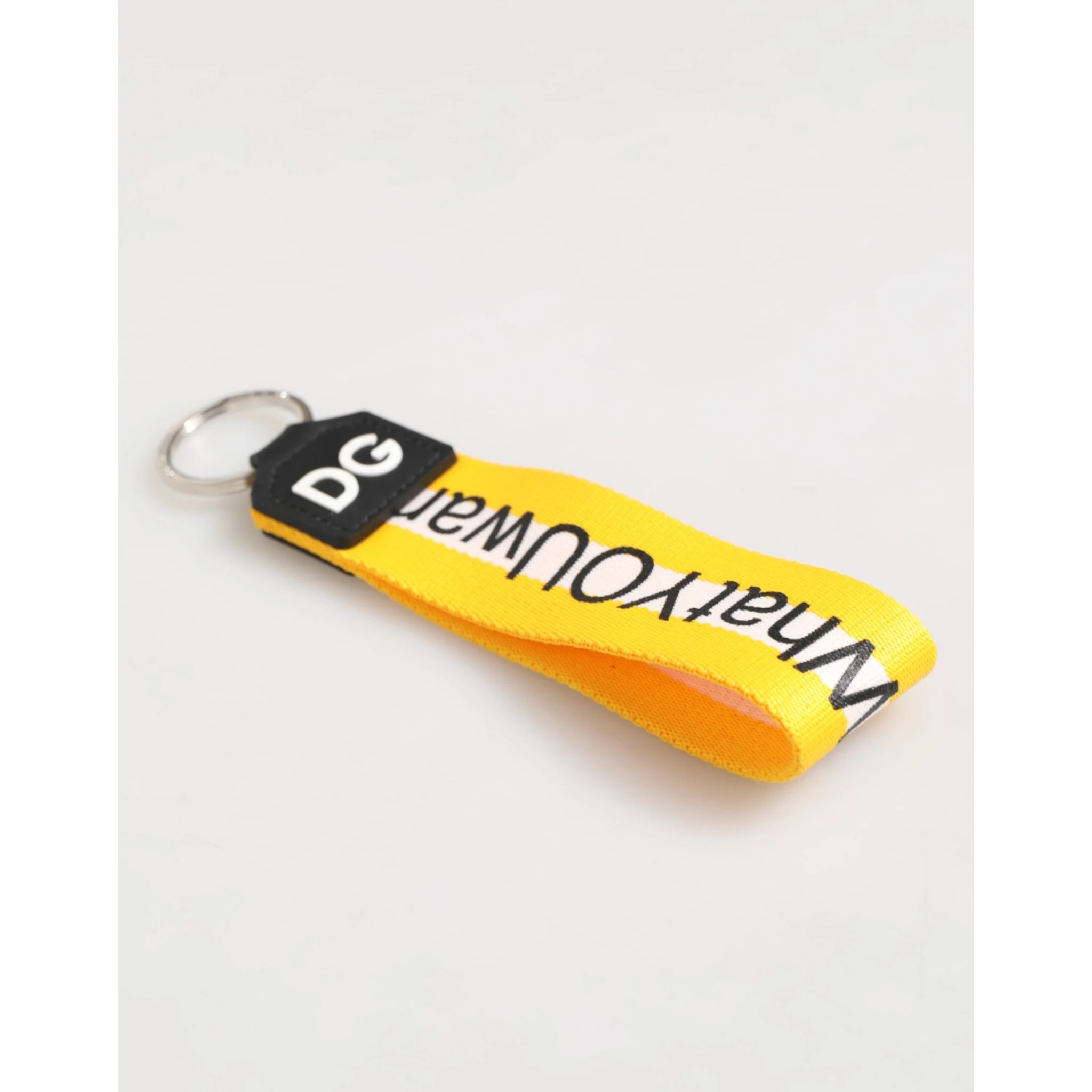 Yellow Logo Polyester Silver Brass Holder Keychain Keyring