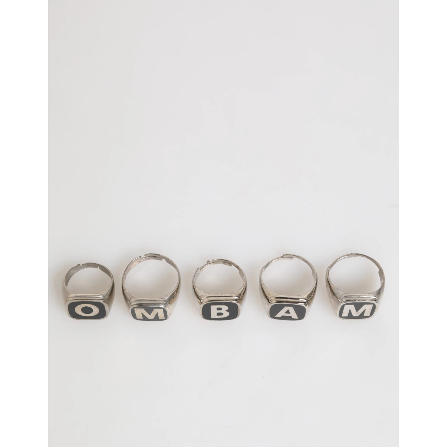 Silver Tone Brass Lettering Set 5 Pieces Adjustable Ring
