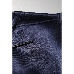 Navy Silk Long Sleeve Mandarin Collar Shirt