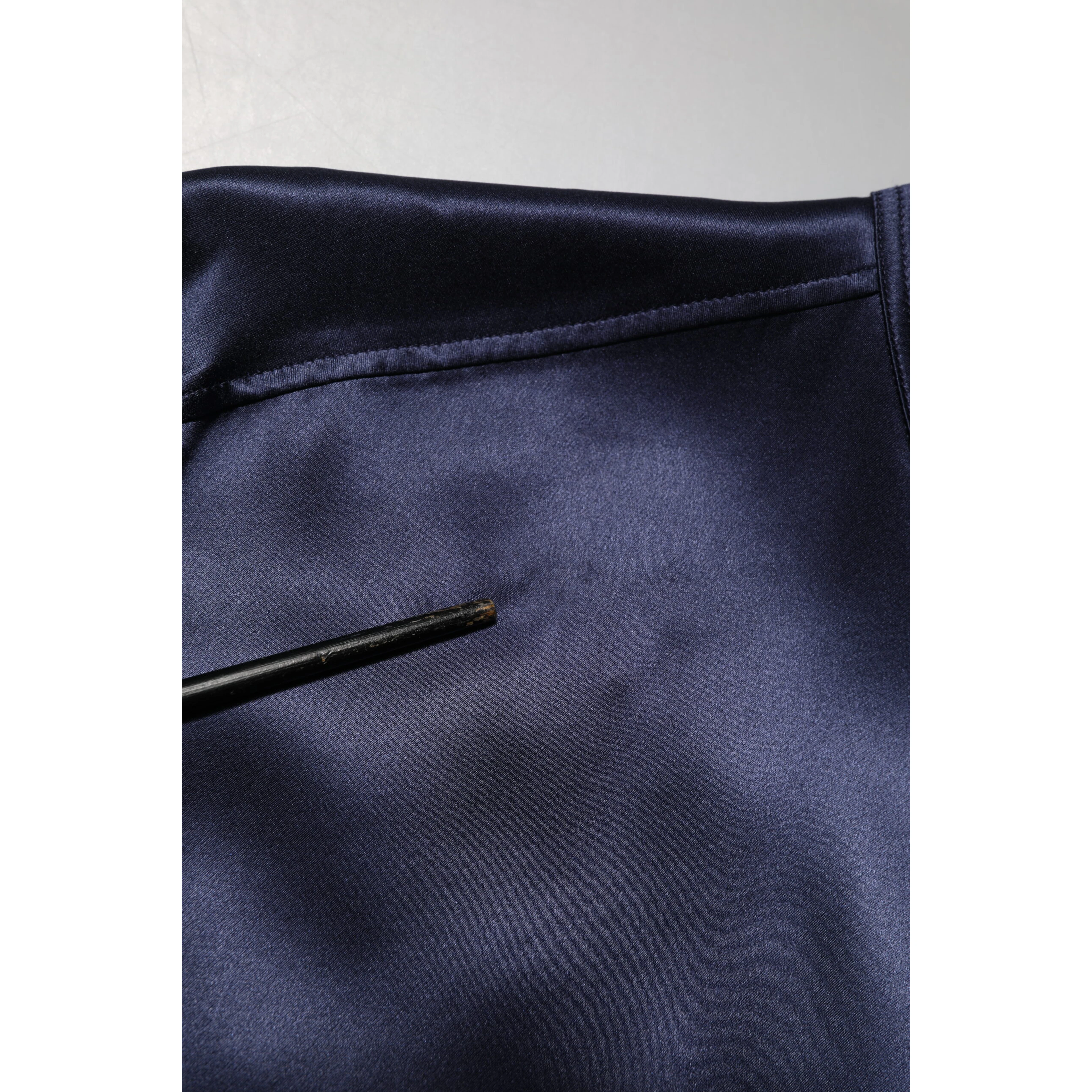 Navy Silk Long Sleeve Mandarin Collar Shirt