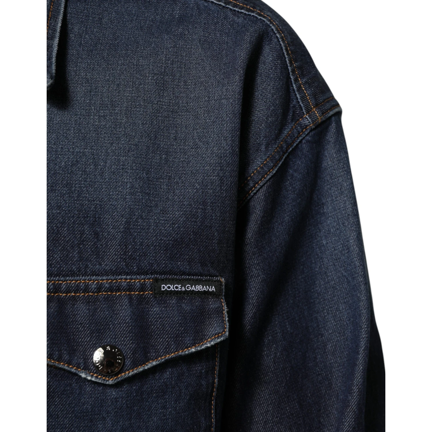 Blue Denim Button Casual Logo Patch Men Shirt