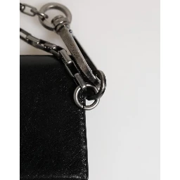 Black Cavallo Leather Wallet Chain Snap Bifold Card Holder