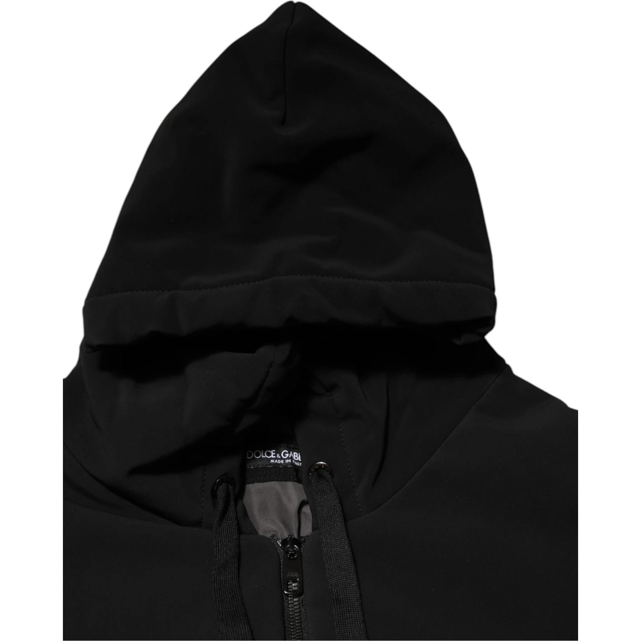 Black Cotton Quilted Studded Sleeve Hoodie Jacket
