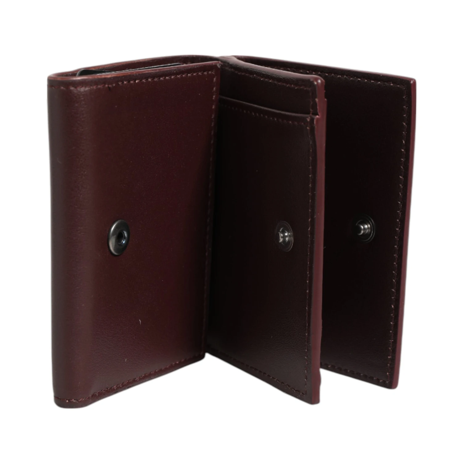 Leather Embossed Logo Trifold Men Card Holder Dark Brown