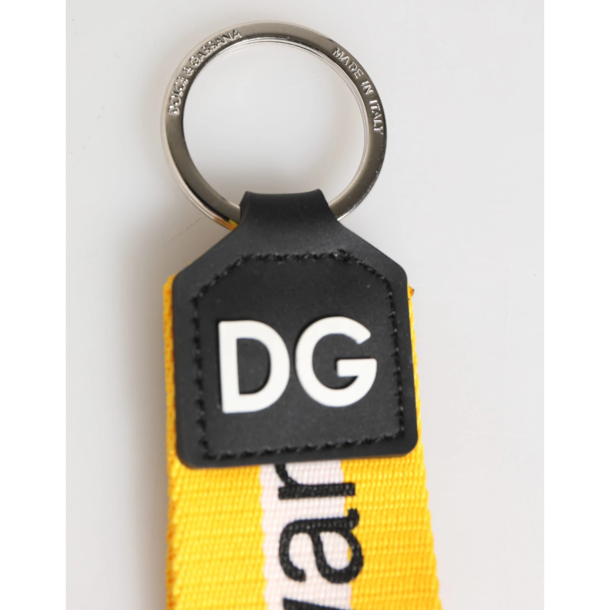 Yellow Logo Polyester Silver Brass Holder Keychain Keyring