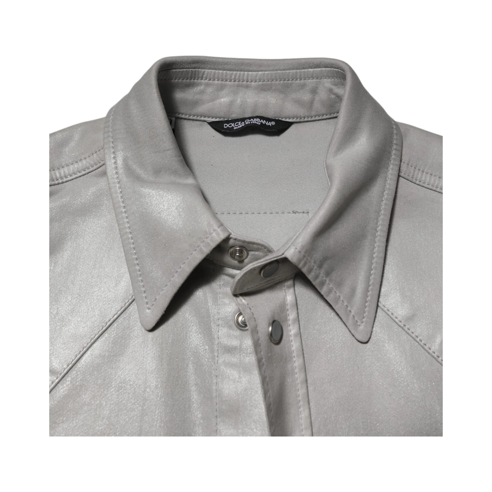 Gray Coated Cotton Snap Button Logo Men Shirt