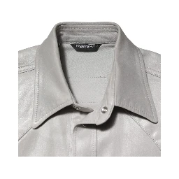 Metallic Gray Cotton Button Down Men Shirt