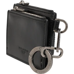 Black Leather Zipped Card Holder Coin Purse Keyring Wallet