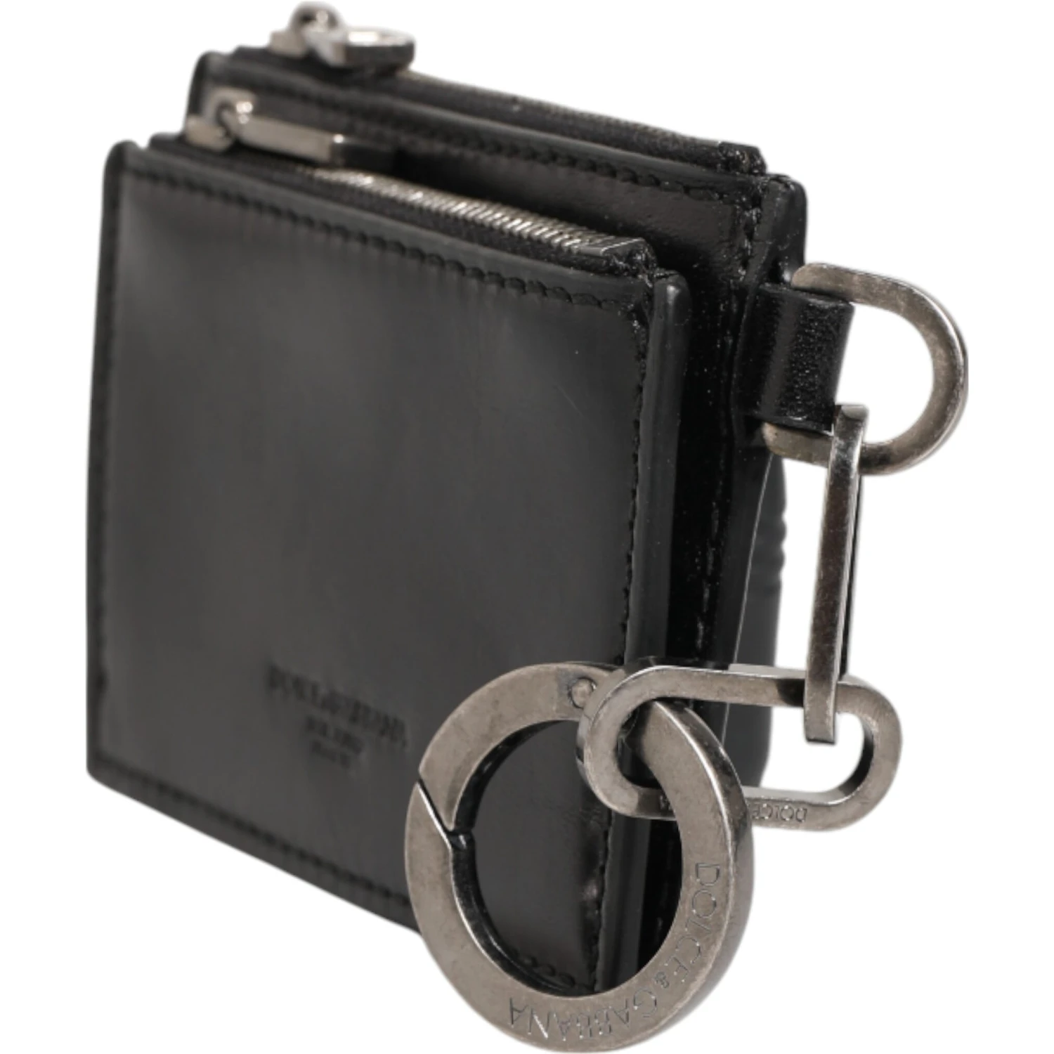 Black Leather Zipped Card Holder Coin Purse Keyring Wallet