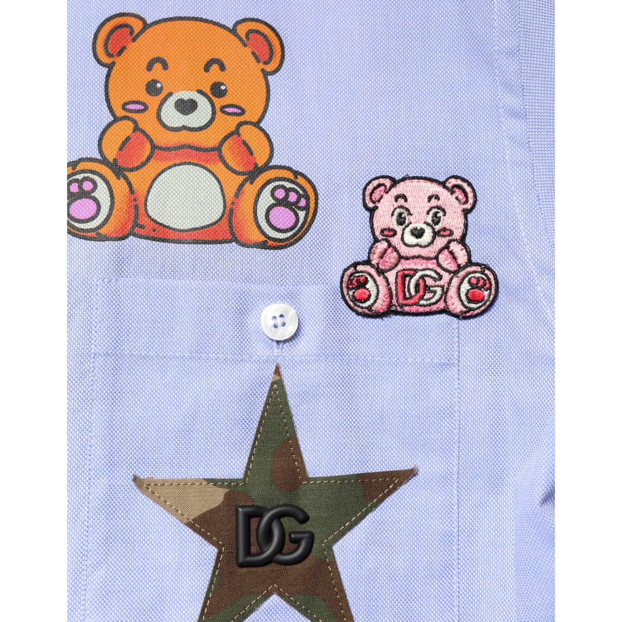 Light Blue Cotton Teddy Bear Long Sleeve Shirt
