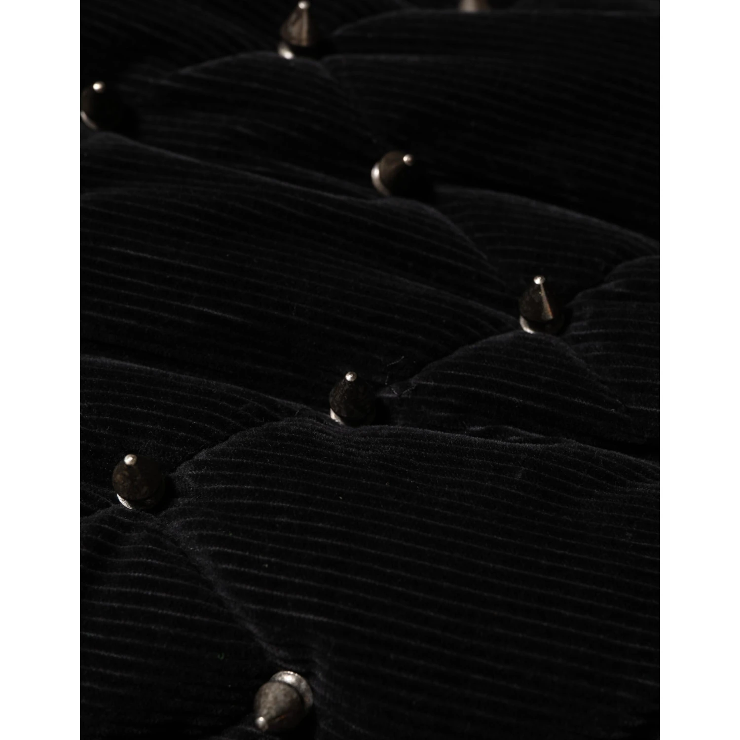 Black Cotton Quilted Studded Sleeve Hoodie Jacket