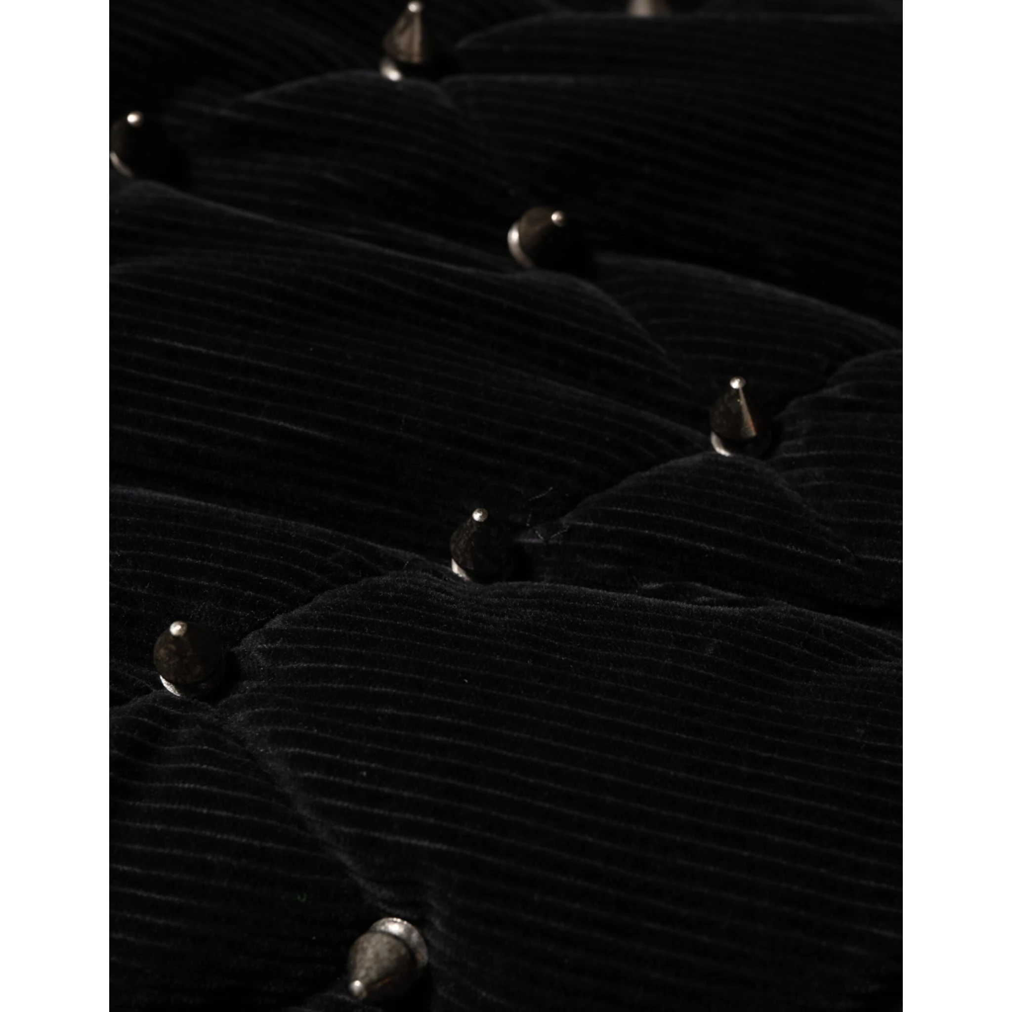 Black Cotton Quilted Studded Sleeve Hoodie Jacket