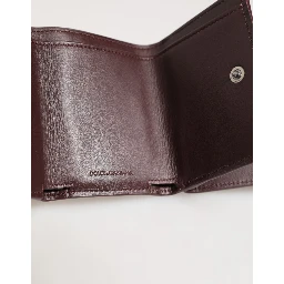 Leather Embossed Logo Trifold Men Card Holder Dark Brown