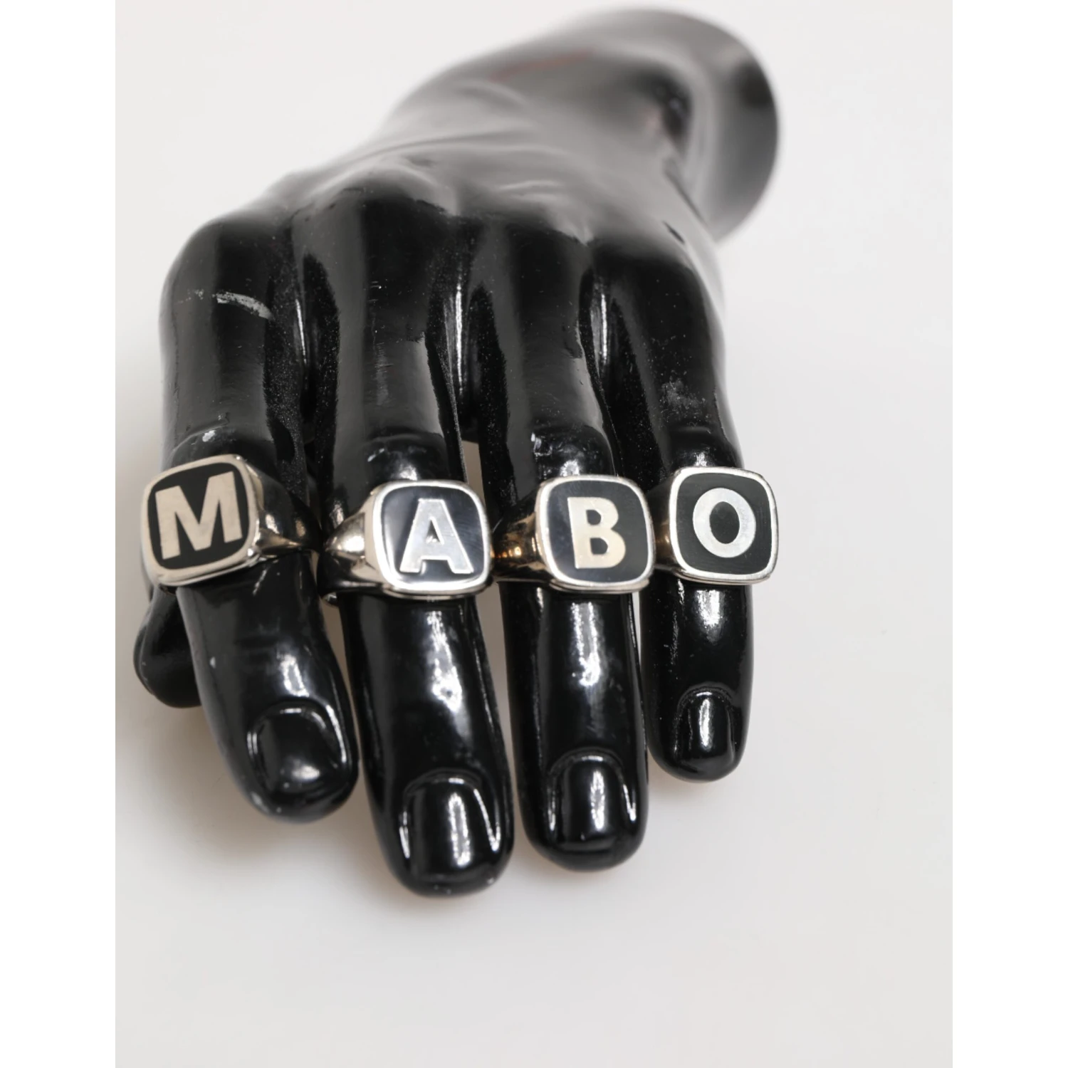 Silver Tone Brass Lettering Set 5 Pieces Adjustable Ring