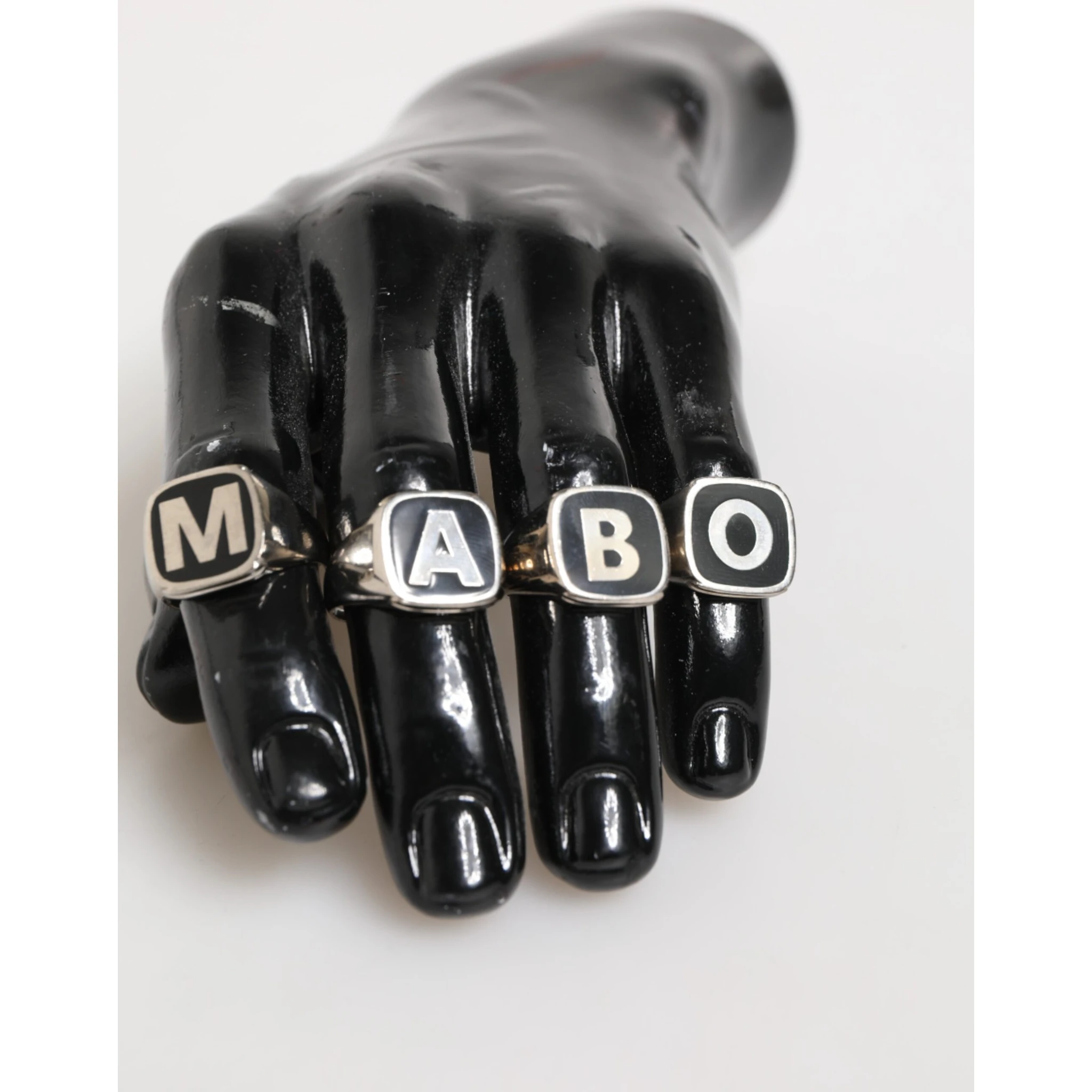 Silver Tone Brass Lettering Set 5 Pieces Adjustable Ring